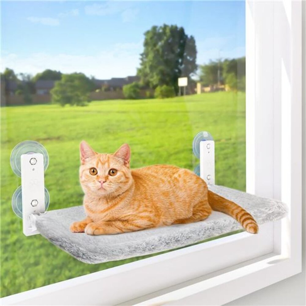 Cordless Cat Window Perch, Cat Hammock with 4 Suction Cups, Solid Metal Frame
